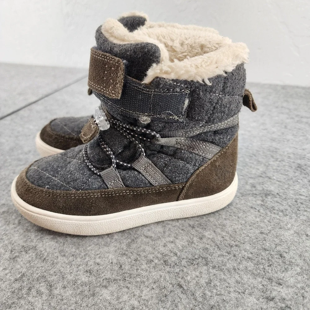 UOVO Kids 28/ US 11 Gray Brown Faux Fur Lined Quilted Winter Snow Boots